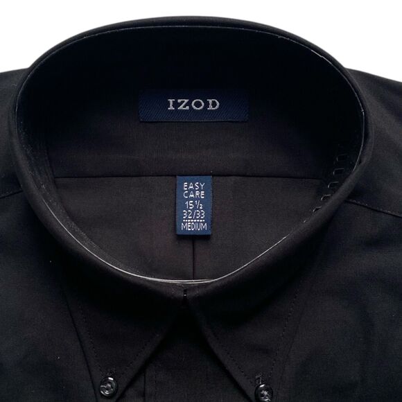 Mens Izod Dress Shirts Button Down Regular Fit Black Red Size Medium 15.5 32/33 - Picture 3 of 8